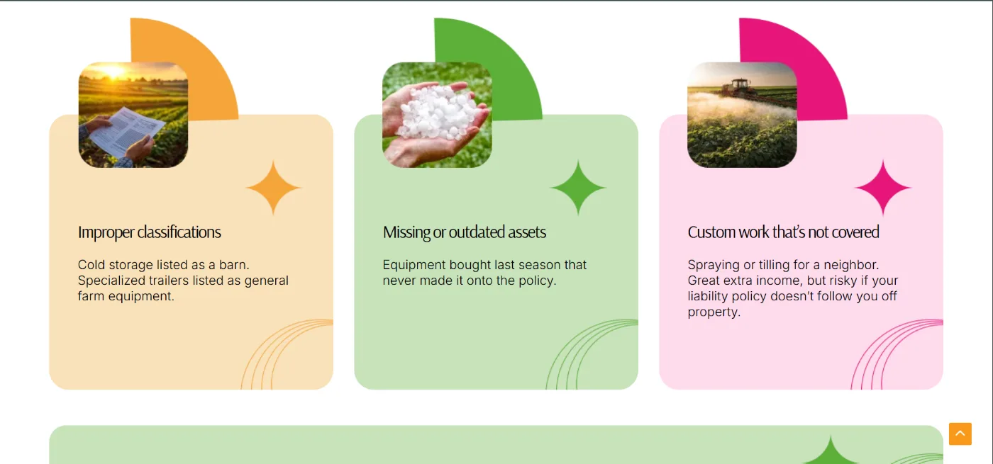 Coverage gap cards for Growers Agriculture Insurance website
