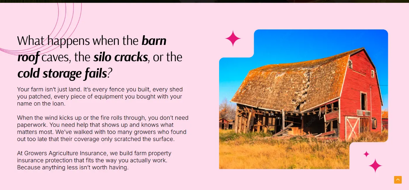 Farm property insurance risk section on the Growers Agriculture Insurance website
