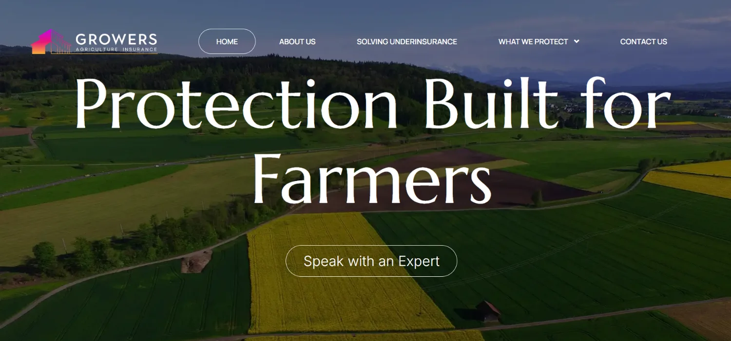 Growers Agriculture Insurance WordPress website homepage hero screenshot