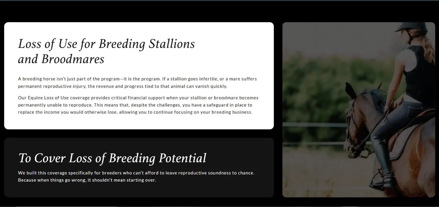 The Equerry breeding stallion and broodmare insurance website section