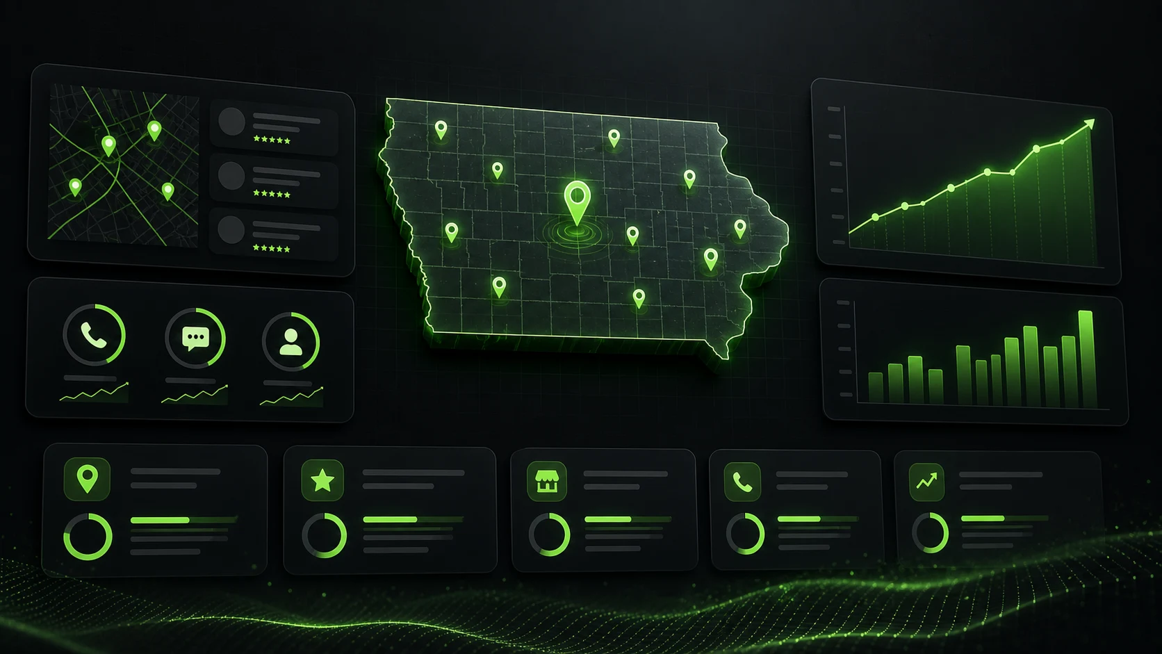 Iowa local SEO dashboard showing maps rankings and local business visibility